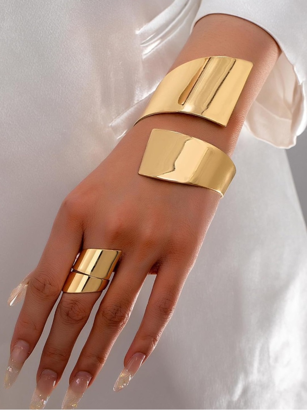 Gold Statement Bangle Bracelet and Ring Set